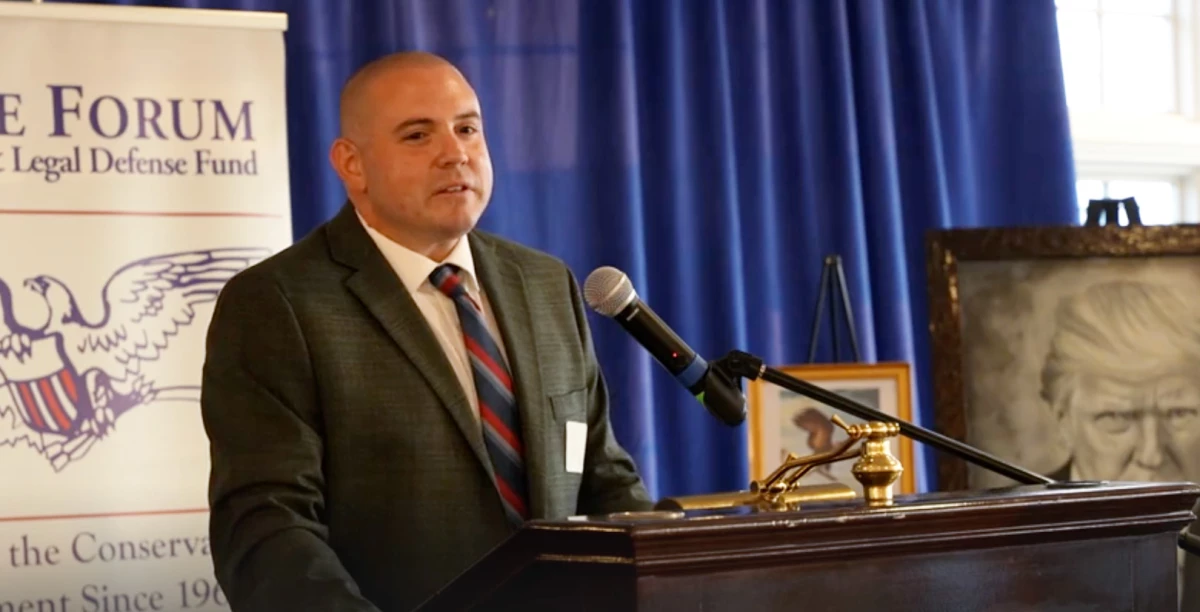 Hale-Cusanelli was celebrated and received an award at Trump’s Bedminster golf club in Aug. 2024 as seen here in this video screenshot. Jewish groups raised concerns that he was given a prominent platform given his history of extreme antisemitic and racist comments.