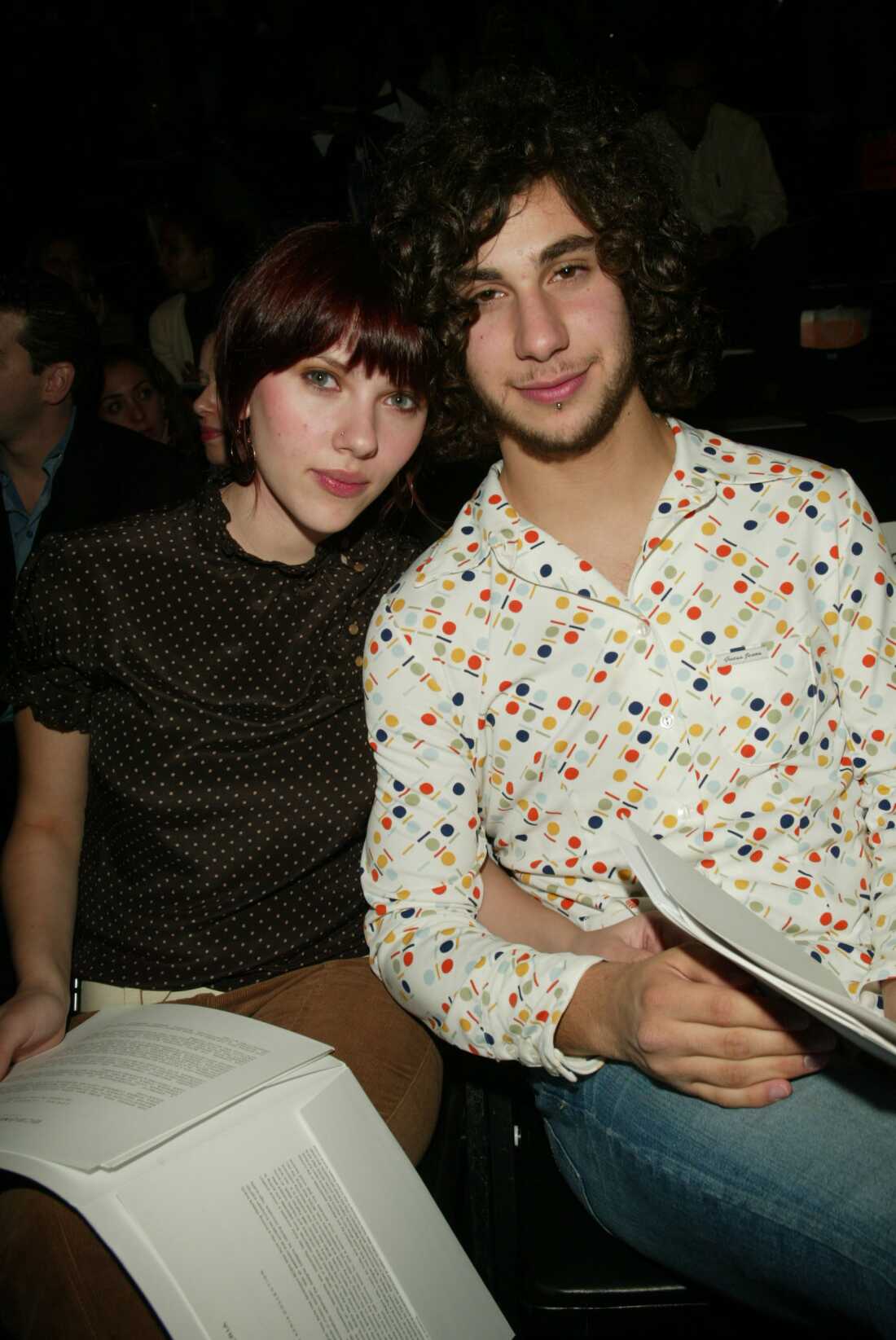 Actress Scarlett Johansson with boyfriend Jack Antonoff at the BCBG Spring 2003 fashion show during Mercedes-Benz Fashion Week in New York City. September 19, 2002. Photo by Evan Agostini/ImageDirect
