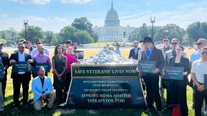 Veterans, lawmakers, and PTSD experts gathered to advocate for FDA approval of MDMA-assisted therapy and highlight the impact of PTSD and veteran suicide in U.S. on July 10 in Washington D.C. The FDA is expected to decide this week whether to approve the drug.