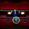 TOPSHOT - US President Donald Trump stands in the presidential box as he visits the John F. Kennedy Center for the Performing Arts in Washington, DC, on March 17, 2025. US President Donald Trump is visiting the Kennedy Center in Washington for the first time since his stunning takeover of the top arts venue that he branded too "woke." Trump will lead a board meeting at the venue, where he installed himself as chairman and ousted the leadership a month ago as part of his broader blitz on almost every aspect of American life. (Photo by Jim WATSON / AFP) (Photo by JIM WATSON/AFP via Getty Images)