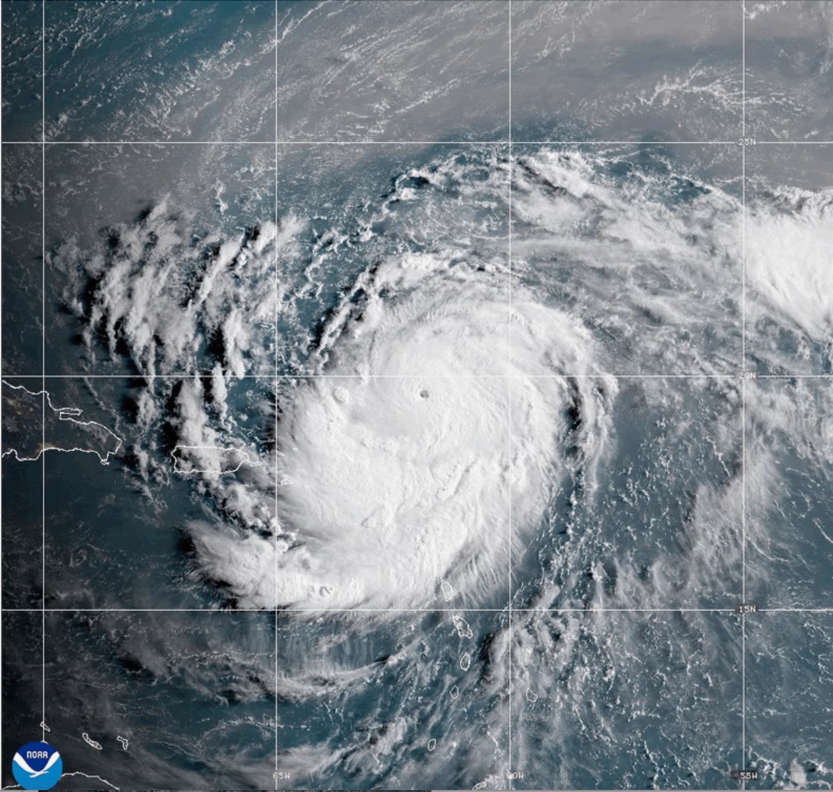 This satellite image provided by NOAA shows Hurricane Erin on Saturday. (NOAA via AP)
