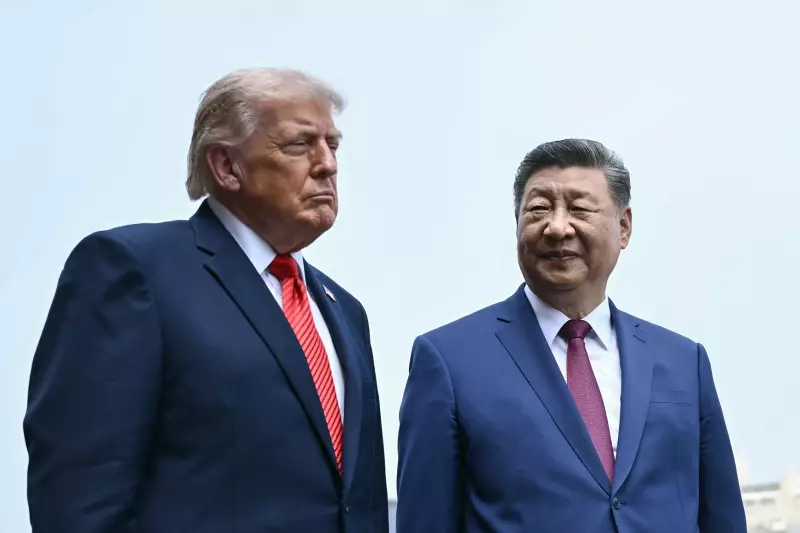 China's President Xi Jinping and President Trump visit the Temple of Heaven on Thursday.