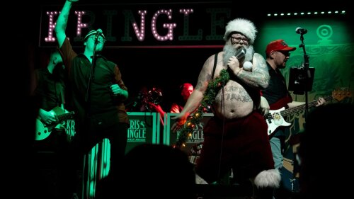 Kris Kringle and the Jolly Jingles perform their Christmas extravaganza on Dec. 21, 2024, at the Heavy Anchor in St. Louis’ Bevo Mill neighborhood.