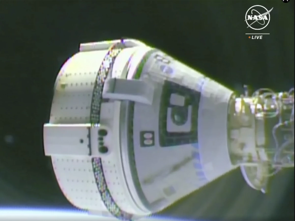 The Boeing Starliner spacecraft prepares to dock with the International Space Station for the first time on June 6, 2024. (NASA via AP)
