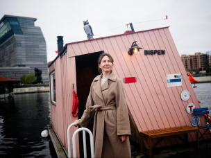 Sauna scientist Eva Hilland from OsloMet University poses for a portrait at Sukkerbiten — the Oslo Sauna Association's cluster of small saunas in Oslo, Norway, Sept. 25, 2026. Hilland wants to find out if saunas help with stress and mental health issues.