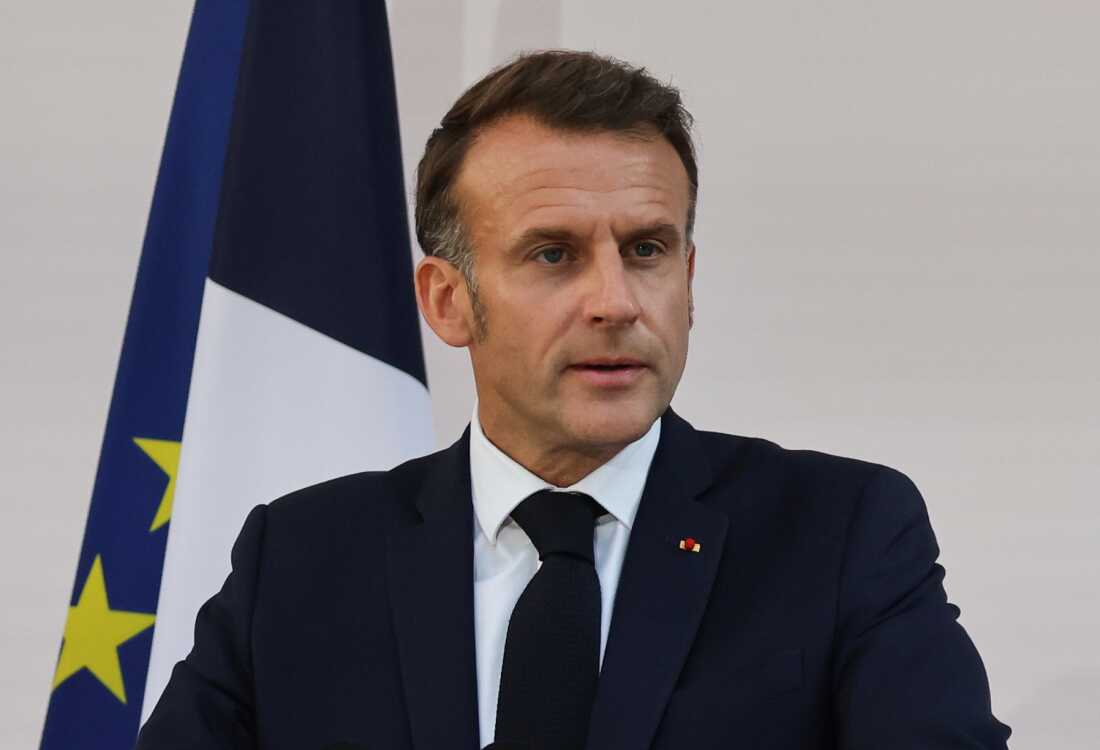 French President Emmanuel Macron speaks to the army leaders at the Hotel le Brienne on July 13.