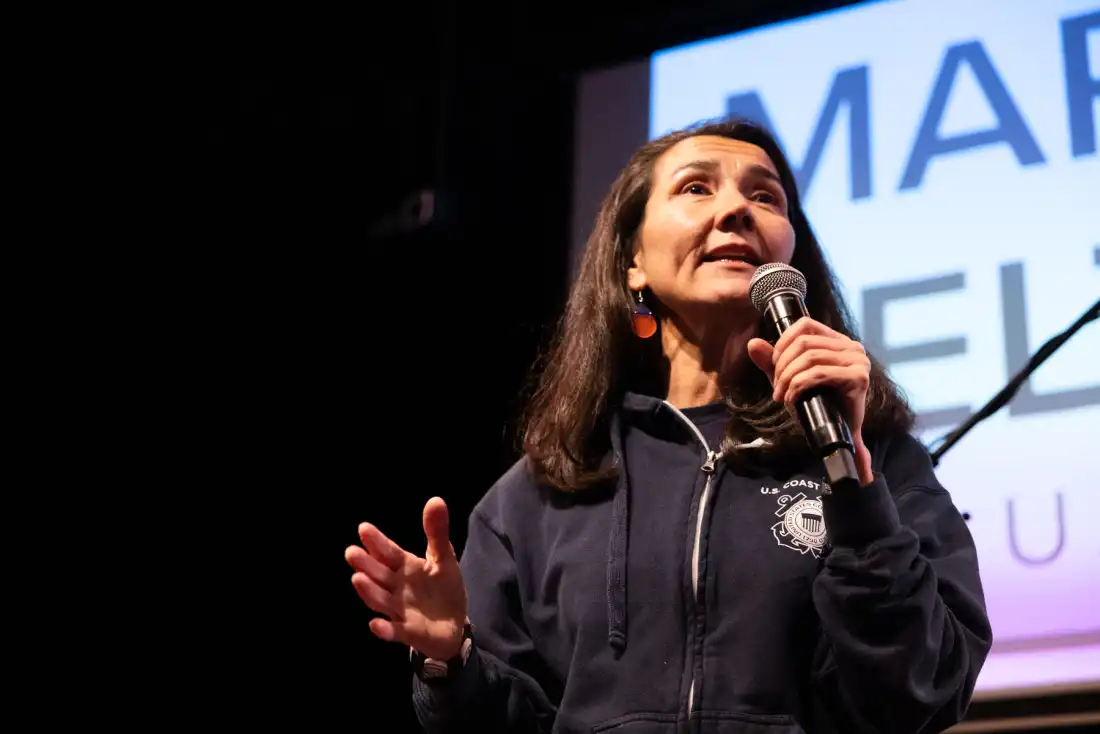 Democratic Senate candidate Mary Peltola speaks during a campaign event Thursday, Oct. 29, 2026, in Juneau, Alaska. (AP Photo/Chloe Anderson)
