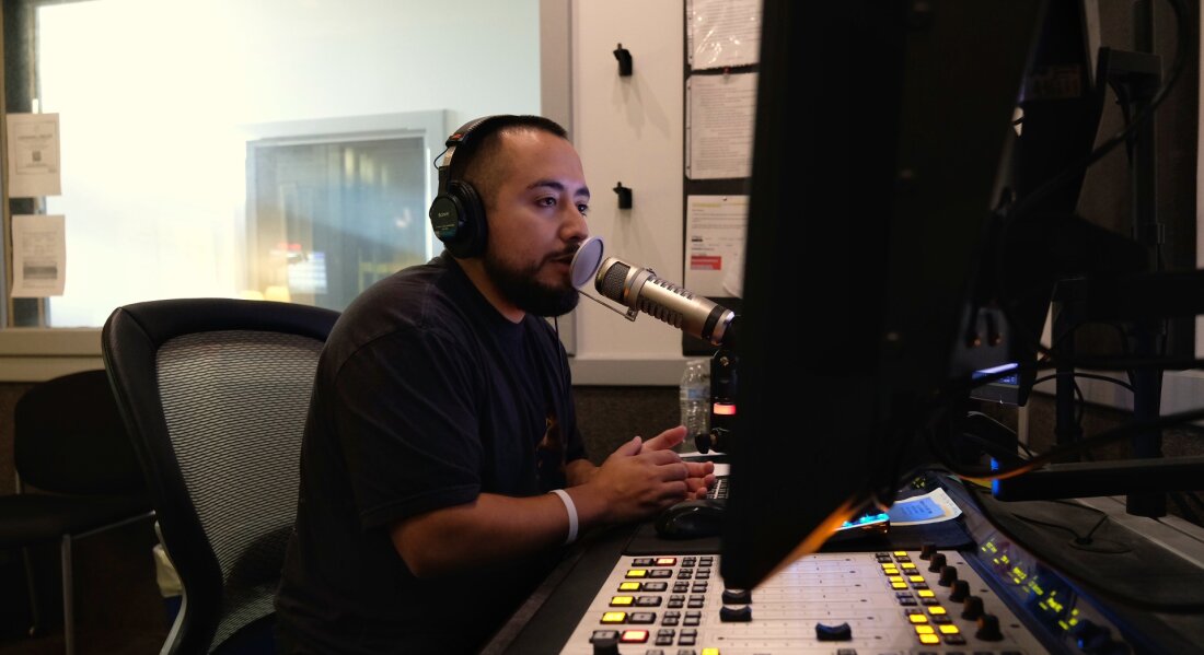 Blue Ridge Public Radio anchor Jose Sandoval broadcasts to the Spanish-speaking communities in Western North Carolina, providing recovery and relief information.  