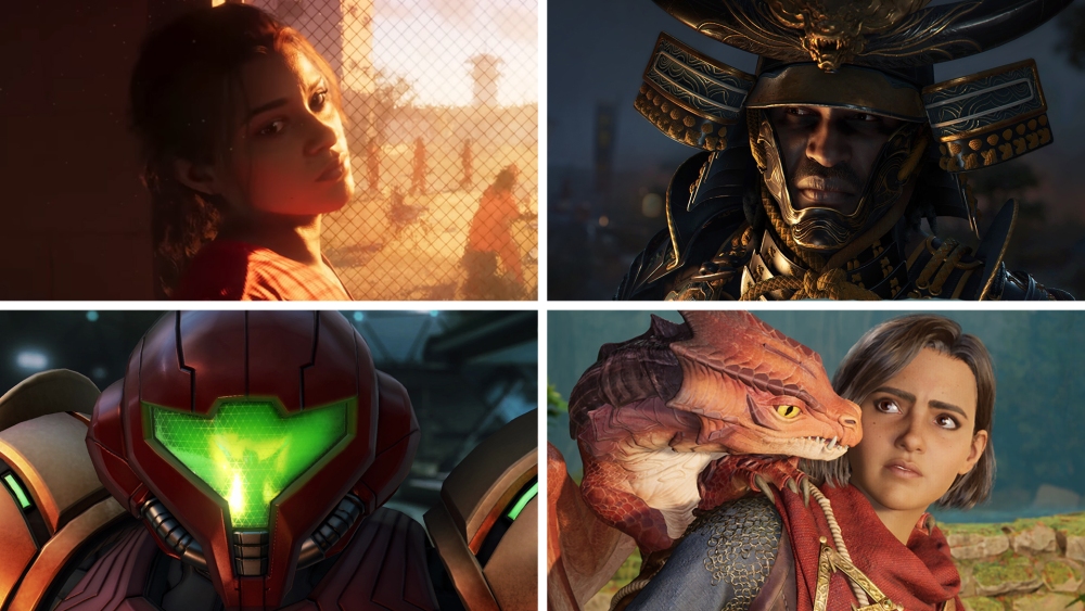Clockwise from the top-left: Grand Theft Auto 6, Assassin's Creed Shadows, Split Fiction, Metroid Prime 4: Beyond.