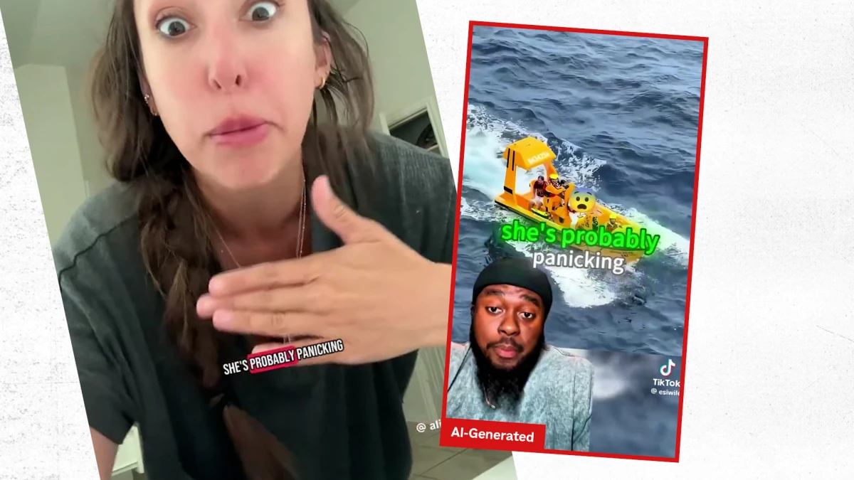 TikTok researchers and users say there is yet another type of deception to look out for on the hit video app: Deepfake videos that copy the exact words of a real creator but in a different voice. In this case, the screenshot on the left is the original TikTok video; on the right is a copy using an apparently AI-generated persona.
