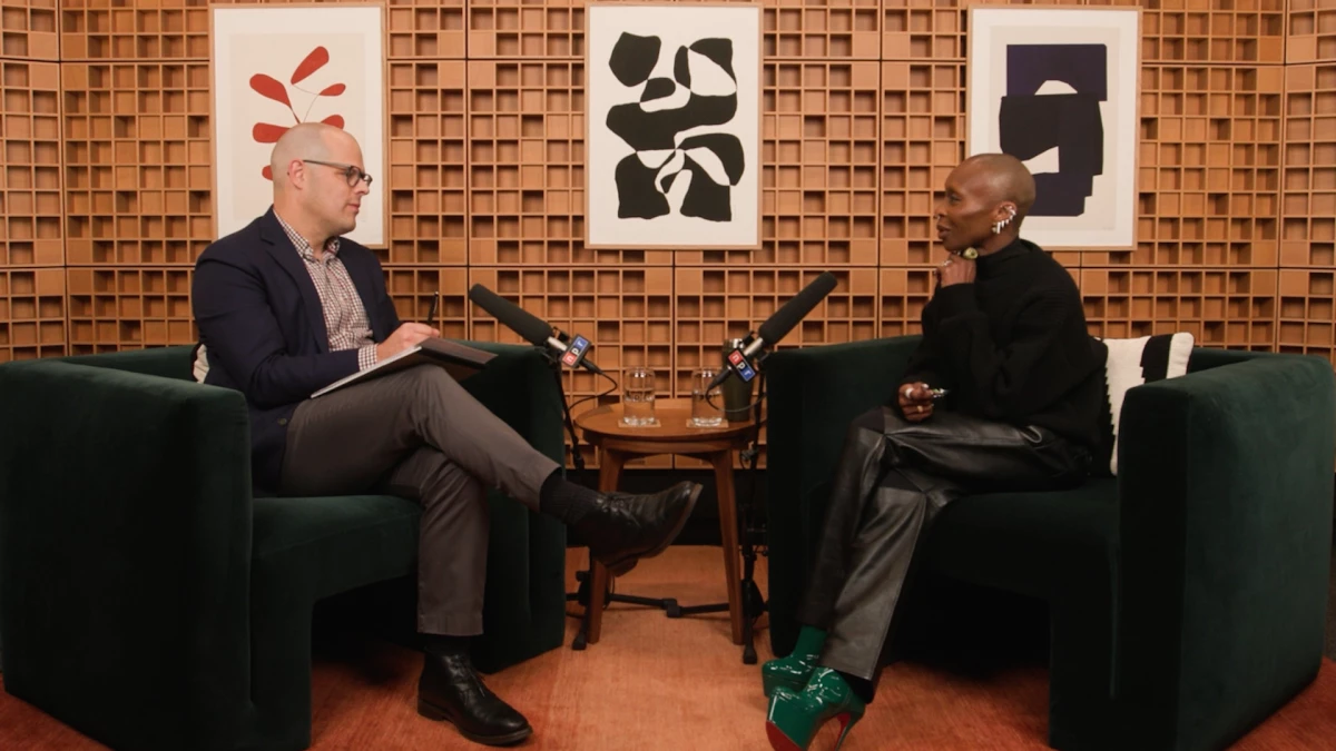 All Things Considered host Scott Detrow in conversation with Cynthia Erivo, who plays Elphaba in Wicked: Part 1, in the NPR studios.