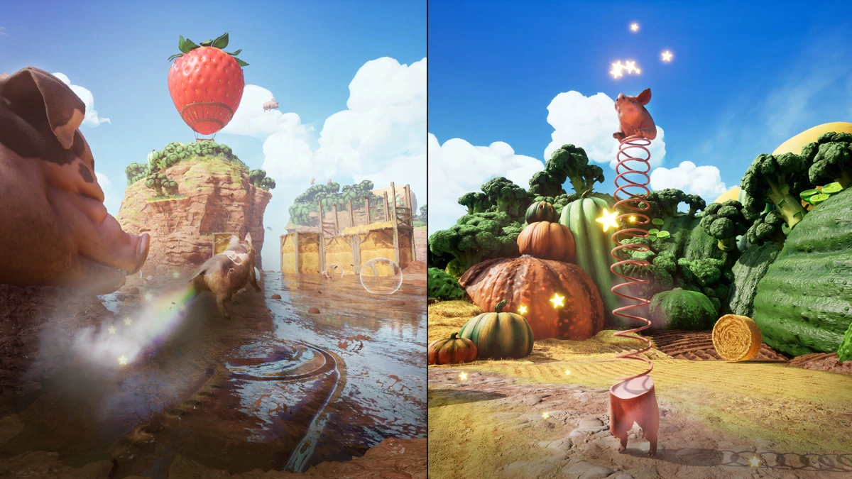 One of Split Fiction's most absurd scenarios casts protagonists Mio and Zoe as magical pigs.