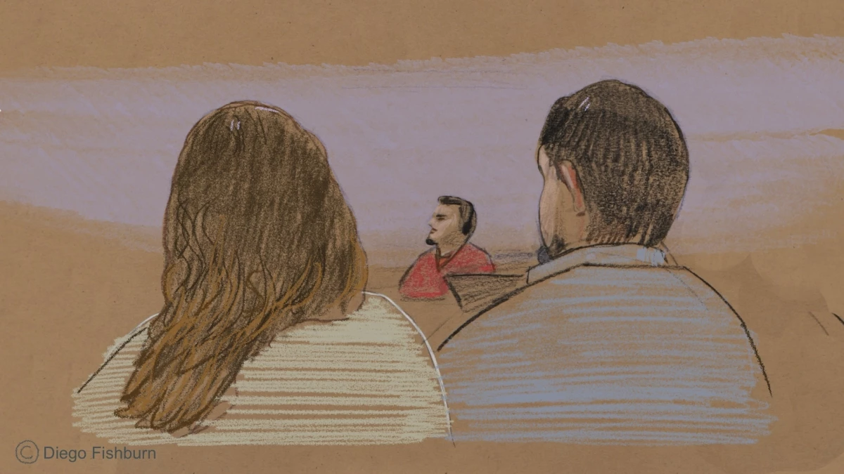 This courtroom sketch depicts Kilmar Abrego Garcia (center) in court during his detention hearing on June 25 in Nashville, Tenn.