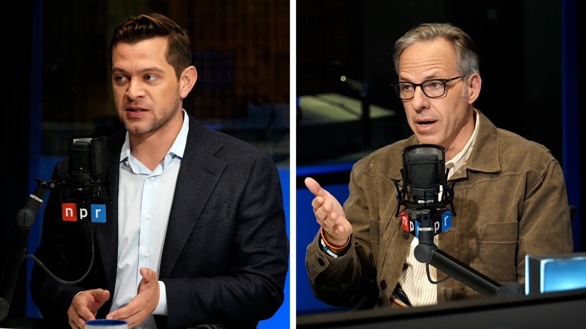 Axios reporter Alex Thompson (left) and CNN's Jake Tapper during an interview at NPR on Thursday.