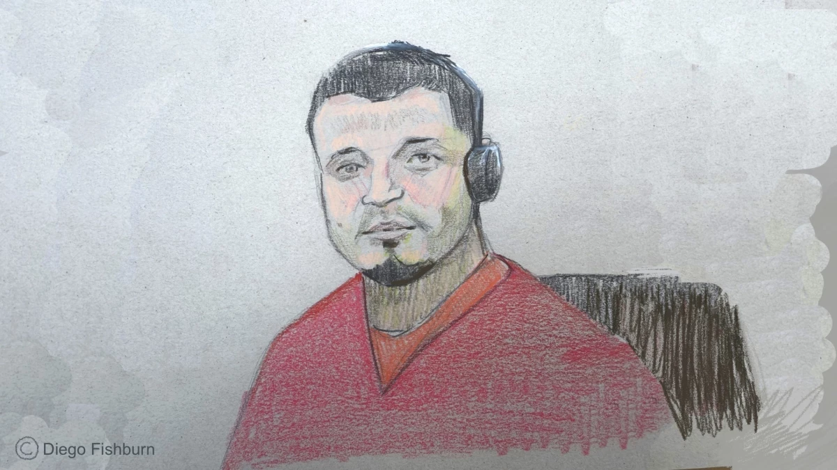 This courtroom sketch depicts Kilmar Abrego Garcia sitting in court during his detention hearing on June 25 in Nashville, Tenn.
