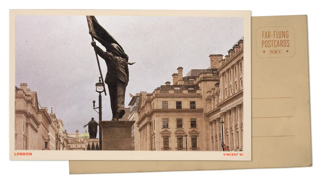 Greetings from London, where Banksy's flag man is a warning cry