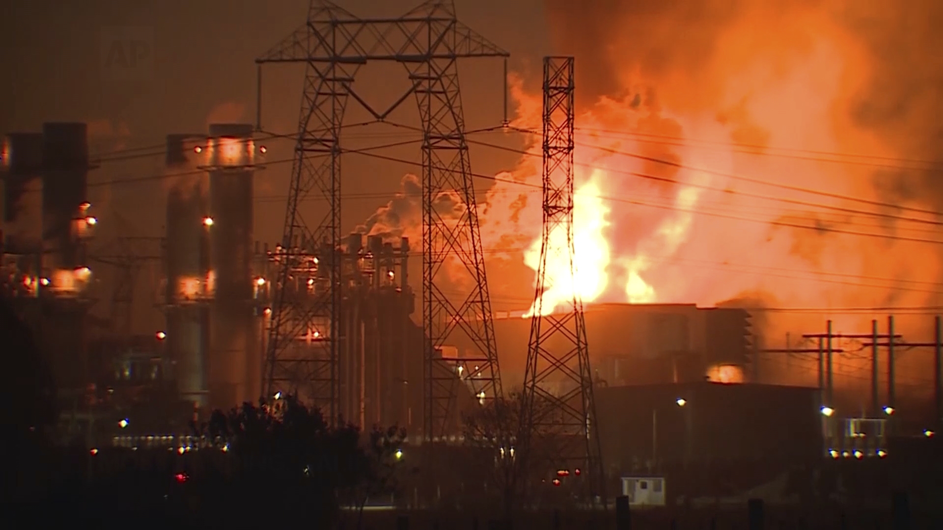 This image from video shows flames rising after a major fire erupted Thursday afternoon at the Moss Landing Power Plant, located about 77 miles south of San Francisco on Thursday. (AP)