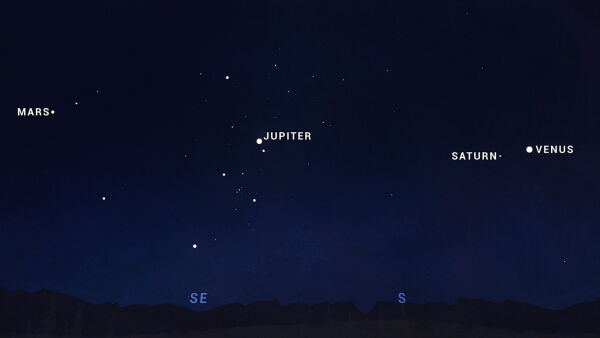 This chart of the night sky from NASA shows Mars, Jupiter, Saturn, and Venus in a "planet parade" in January 2025.