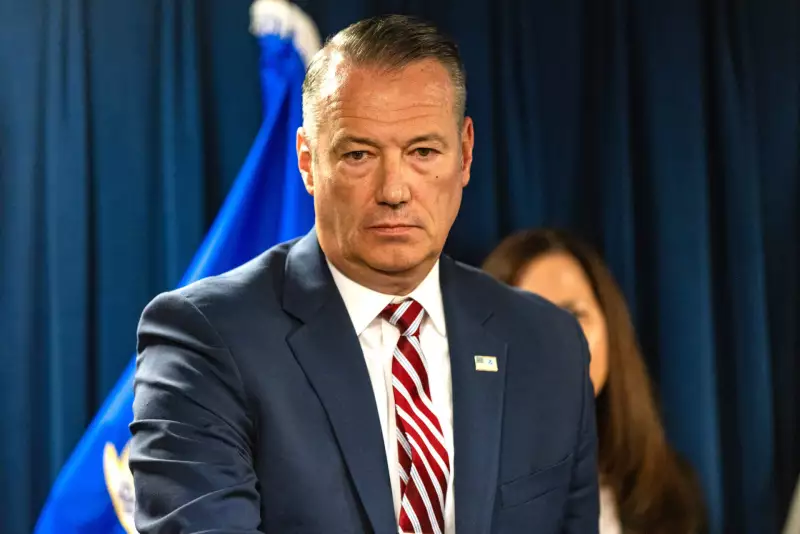 Acting director of Immigration and Customs Enforcement Todd Lyons answers questions during a press conference to talk about the month-long immigration enforcement surge in Massachusetts by ICE.
