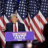 Republican presidential nominee, former U.S. President Donald Trump arrives to speak during an election night event at the Palm Beach Convention Center on November 06, 2024 in West Palm Beach, Florida.