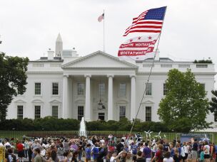 A 2011 rally in Lafayette Park shows how close protesters were able to get to the White House without barriers.