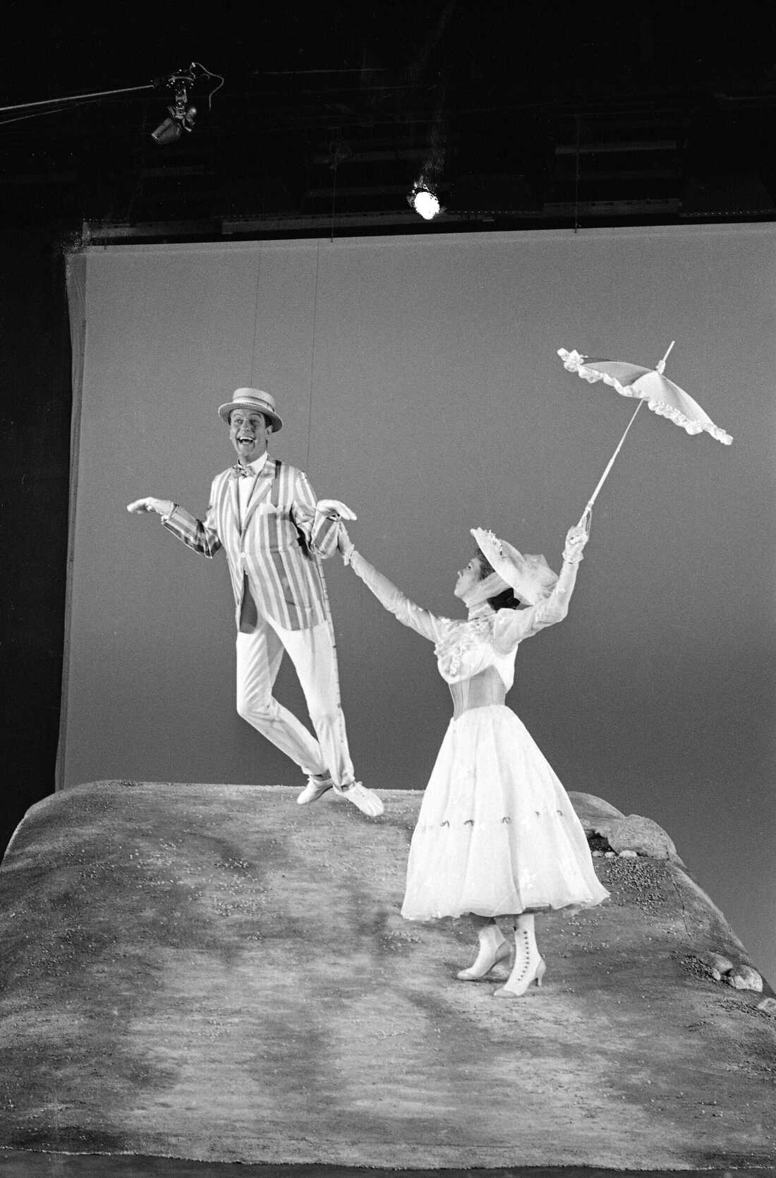 Dick Van Dyke and Julie Andrews dancing in "Mary Poppins," June 1963.