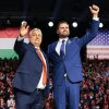 U.S. Vice President JD Vance (R) and Hungarian Prime Minister Viktor Orban appear on stage together during the Day of Friendship event at MTK Sportpark on April 7, 2026 in Budapest, Hungary.