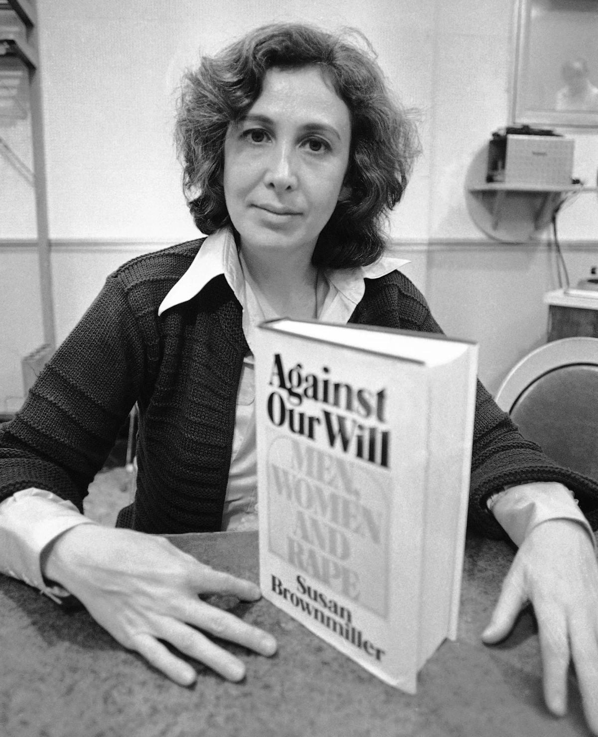Susan Brownmiller poses with her book in New York, Oct. 18, 1975.
