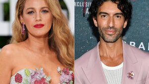 This combination of images shows Blake Lively at the London screening of the film "It 'Ends With Us" on Aug. 8, 2024, left, and Justin Baldoni at the world premiere of the film in New York on Aug. 6, 2024. (AP Photo)