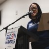 Kimberly Hardy speaks at a DNC event at the Impact Center World Tabernacle Church in Rocky Mount, N.C., on May 23.