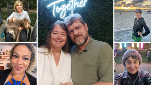 From left: Suzanne Sheuerman, Nicole Holliday, Barbara Schmidt, Marcella Yearwood and her husband, and Debora Wagner