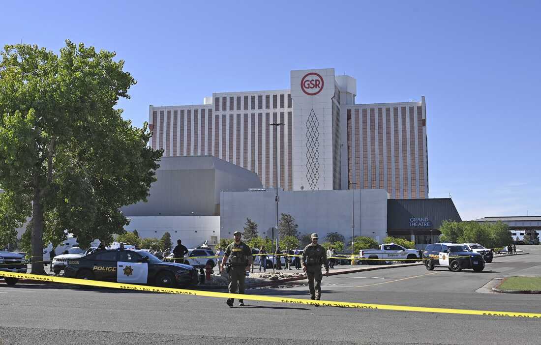 Police respond to a shooting outside the Grand Sierra Resort in Reno, Nev., on July 28, 2025.
