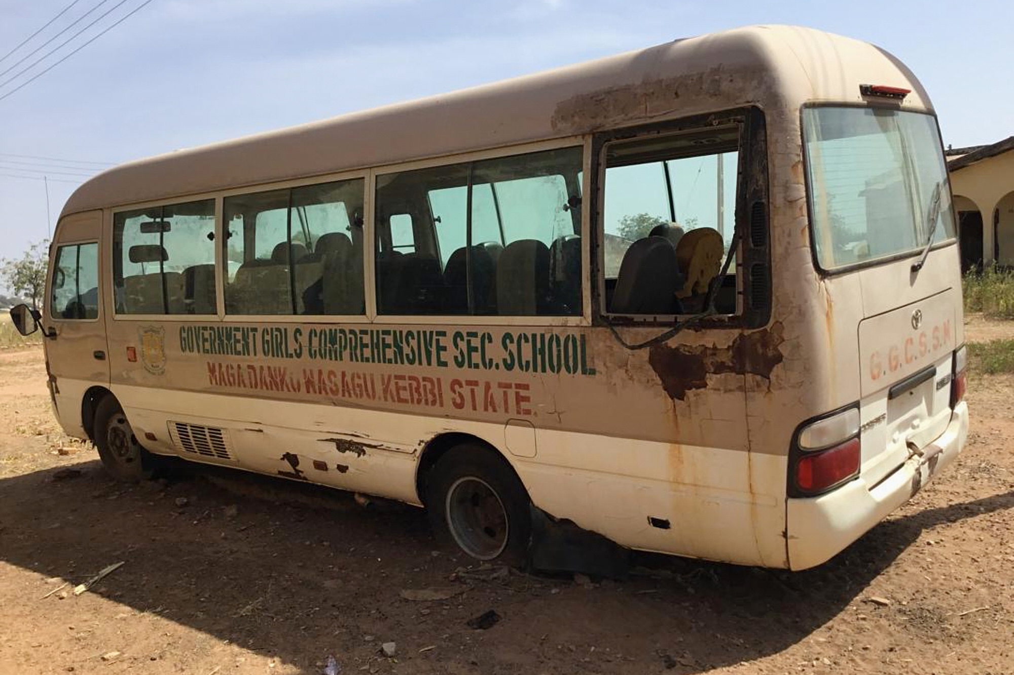 A view of the school bus of the Government Girls Comprehensive Secondary School, where gunmen on Monday attacked the school dormitory and abducted schoolgirls, is seen in Kebbi, Nigeria, Tuesday, Nov. 18, 2025.