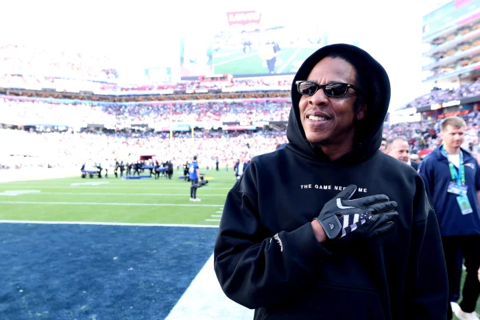 SANTA CLARA, CALIFORNIA - FEBRUARY 08: Jay-Z looks on prior to the start of Super Bowl LX between the Seattle Seahawks and the New England Patriots at Levi
