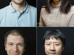 Top left to right: Jacob Tsimerman, Hong Wang; Bottom left to right: John Pardon., Yu Deng<br>