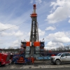 A shale gas well drilling site is pictured in 2020 in St. Mary's, Pa., a key battleground state where the fracking industry has brought in jobs.