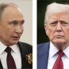 This combination of photos shows Russian President Vladimir Putin, left, in Moscow on May 9, 2025, and President Donald Trump in Washington on Aug. 1.