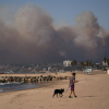 Smoke from a wildfire blankets the sky above Venice Beach in Los Angeles. Air quality in the region is unhealthy because of several wildfires burning.