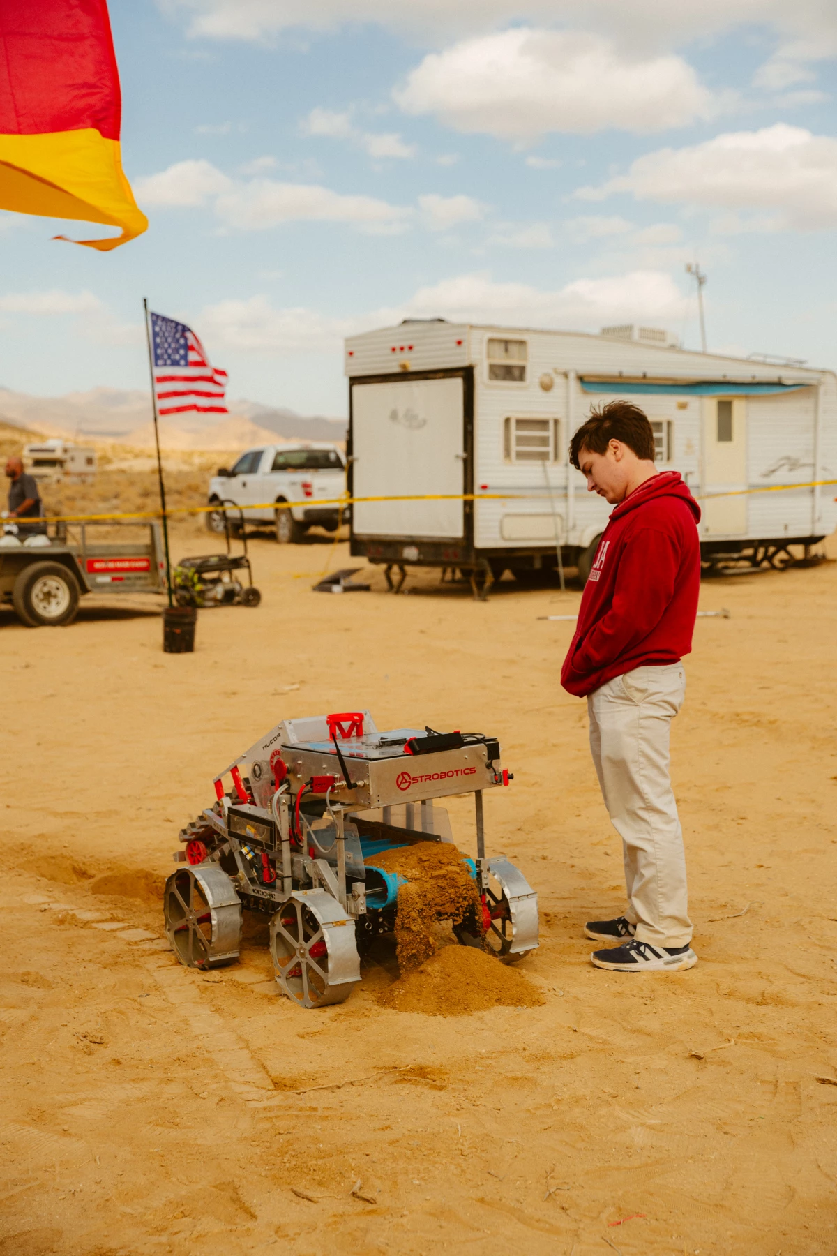 The University of Alabama team showcase their excavator robot.