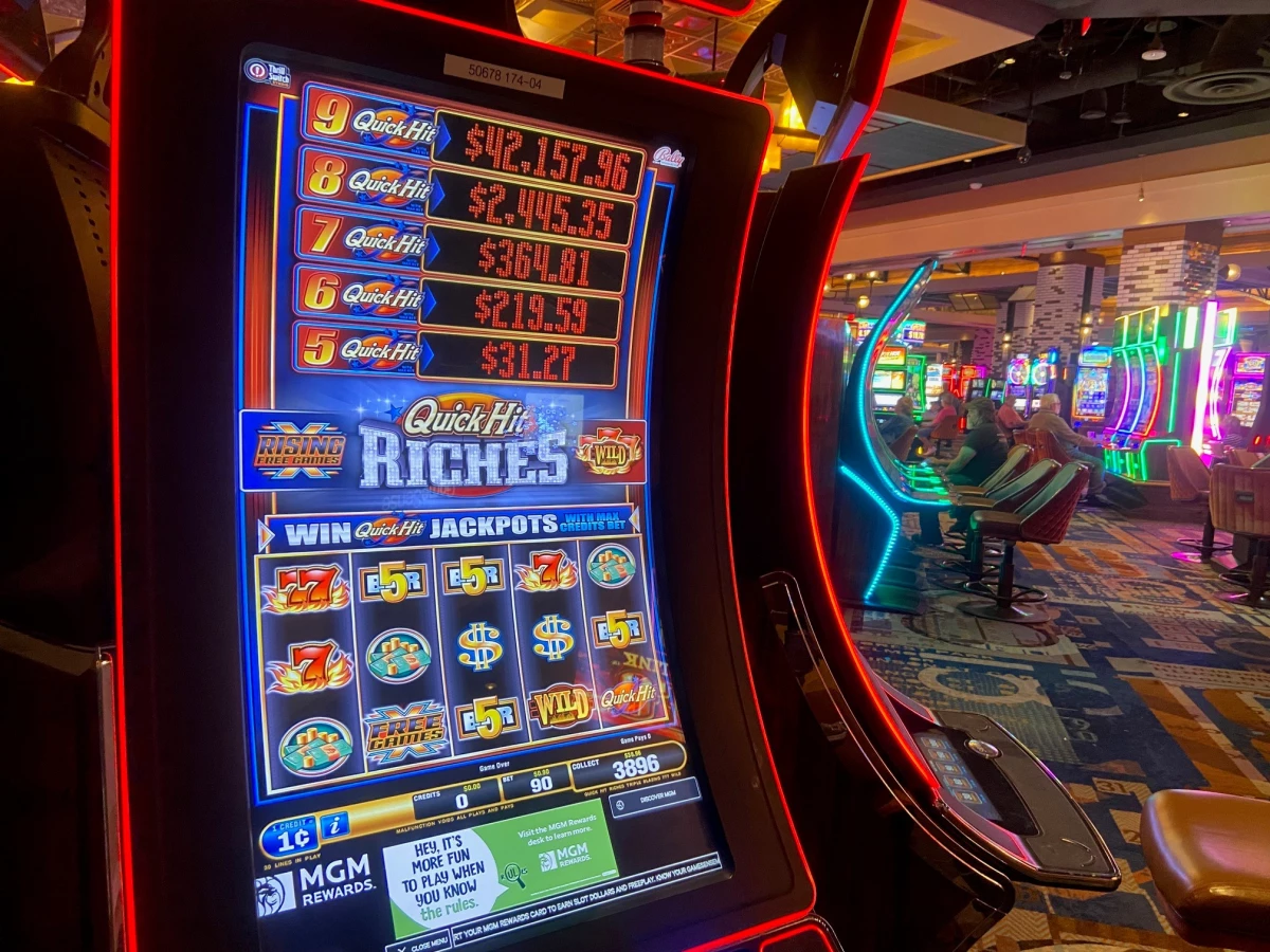 A slot machine on the floor of the MGM Springfield casino, in Springfield, Massachusetts.