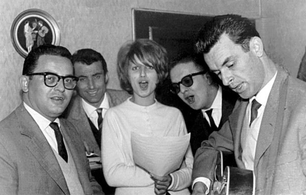Italian pop singer Mina with her band Happy Boys in 1959.