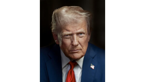 Trump Portrait Unveiled - White House, NPR Official portrait of Donald Trump in a blue suit and red tie.