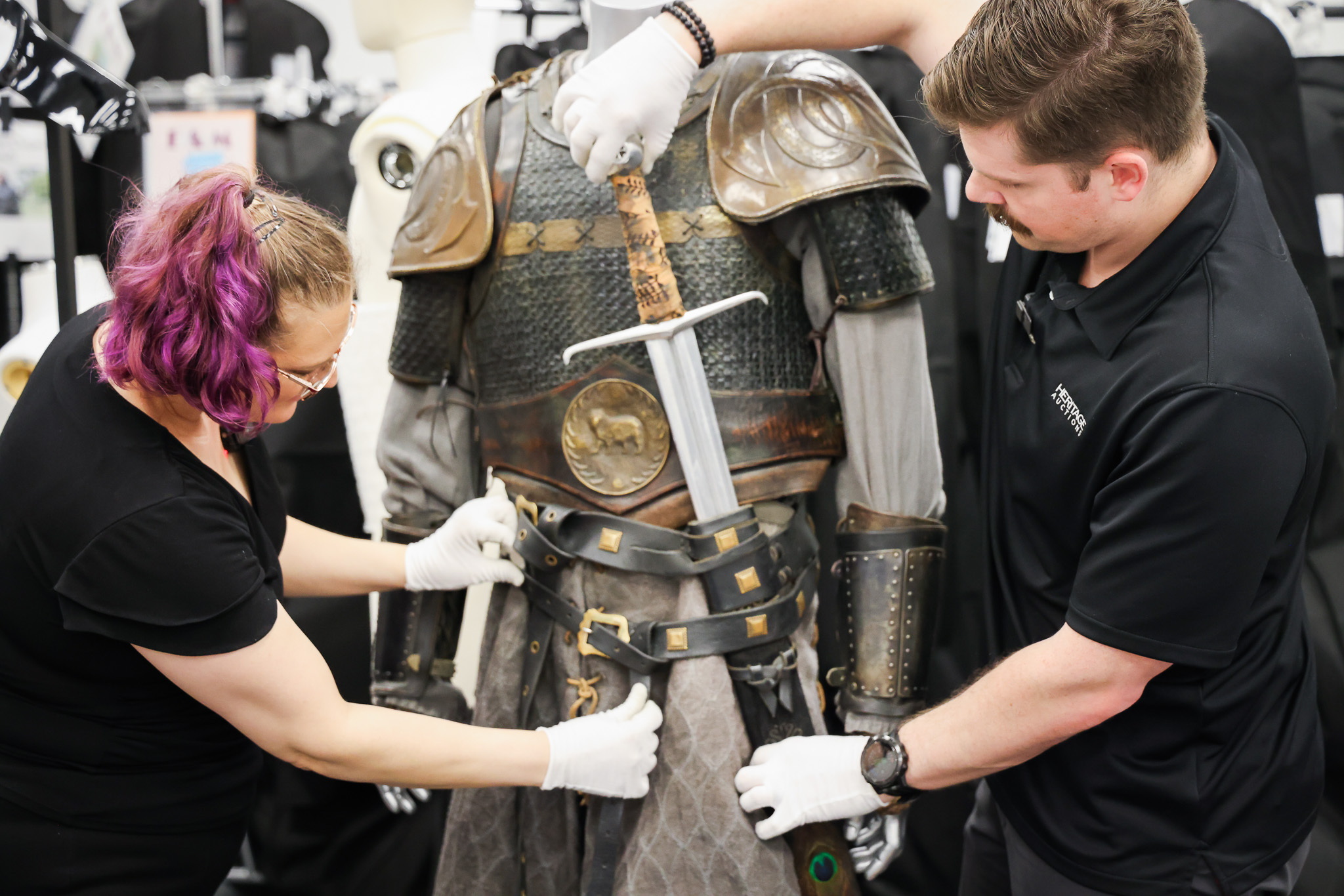 Jorah Mormont armor ensemble with longsword from <em>Game of Thrones</em> dressed by Paul Bisnette and Toni Weidman.