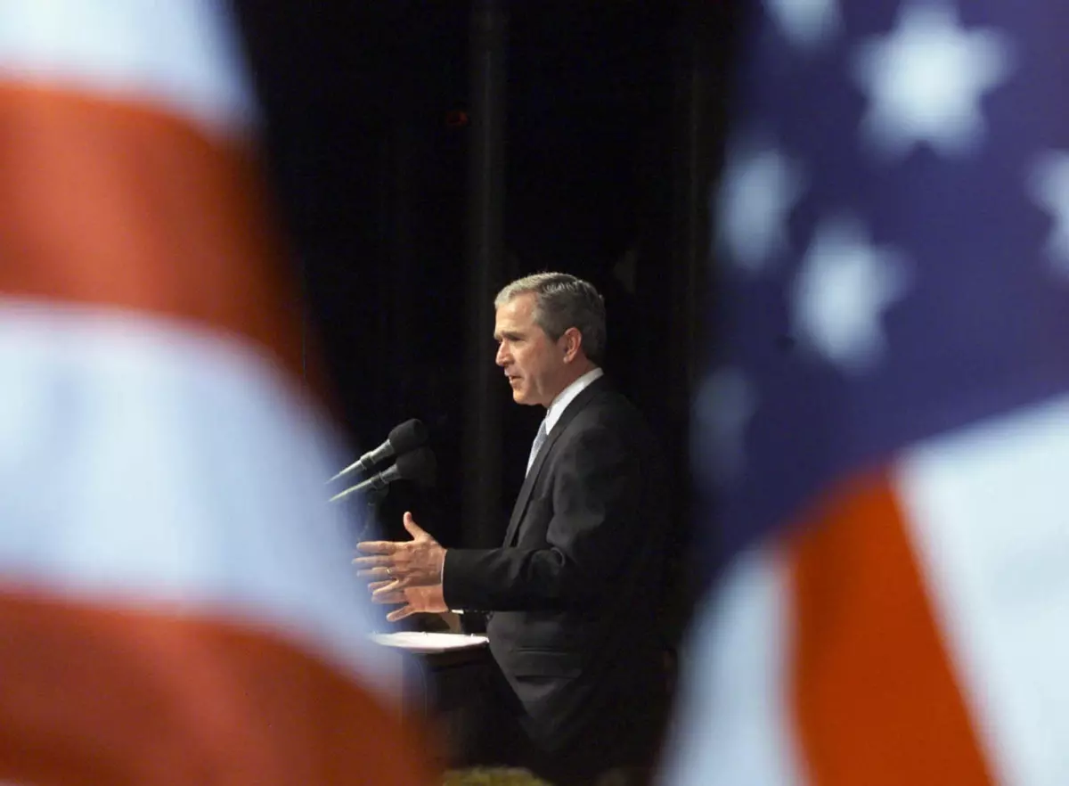 George W. Bush speaks to supporters in Pittsburgh on Oct. 26, 2000. Days before Election Day that year, it was revealed that Bush had a previously unrevealed drunk driving arrest on the books.