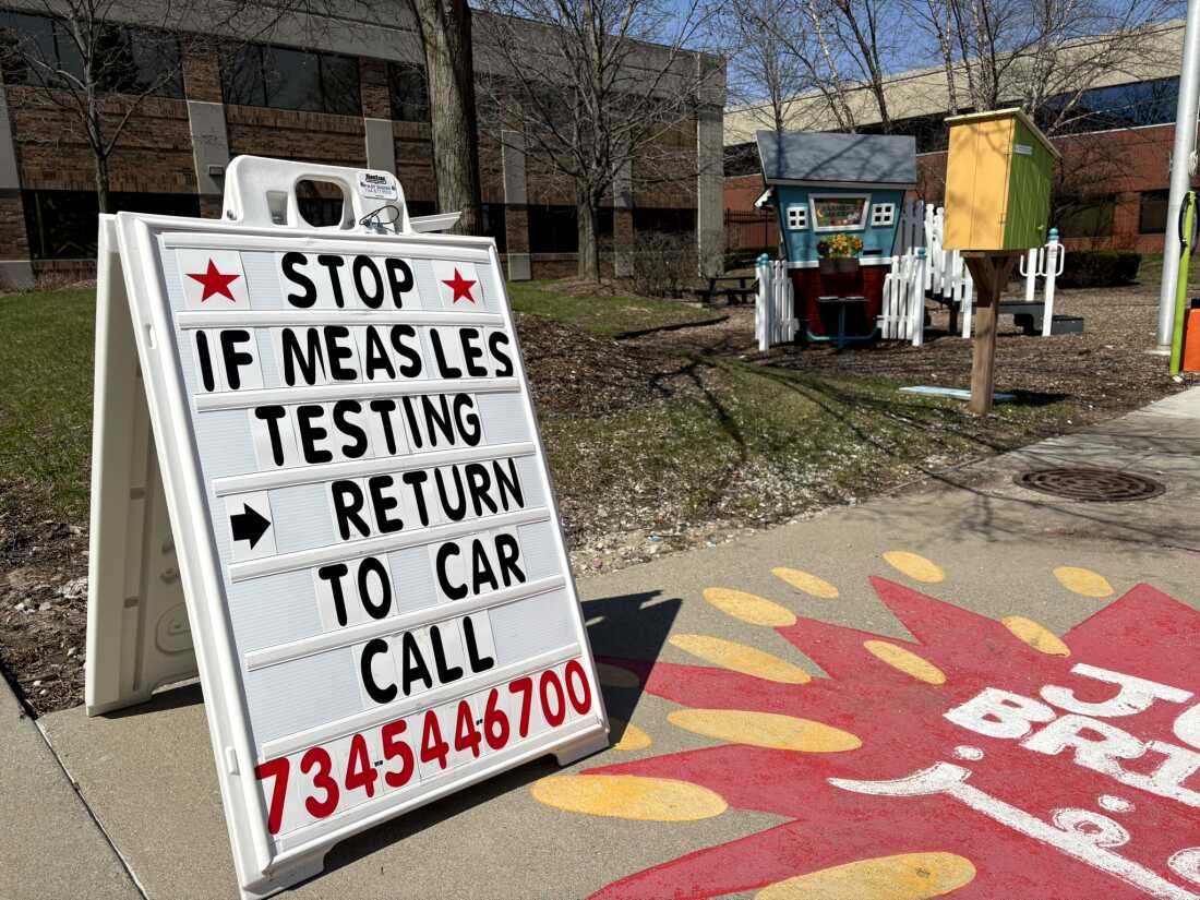 During a measles outbreak this spring in Washtenaw County, Michigan, local health officials worked to contain cases by ramping up contact tracing and testing efforts. People could take a measles test outside the Washtenaw County Health Department offices in Ypsilanti. (Kate Wells/KFF Health News)