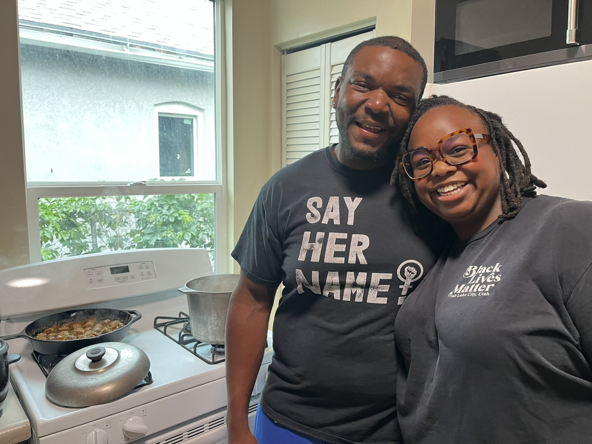Jamal Cureau and Grace Cunningham in their rental home in Salt Lake City. Their goal is to become homeowners, but the state's high housing costs make that feel nearly impossible.