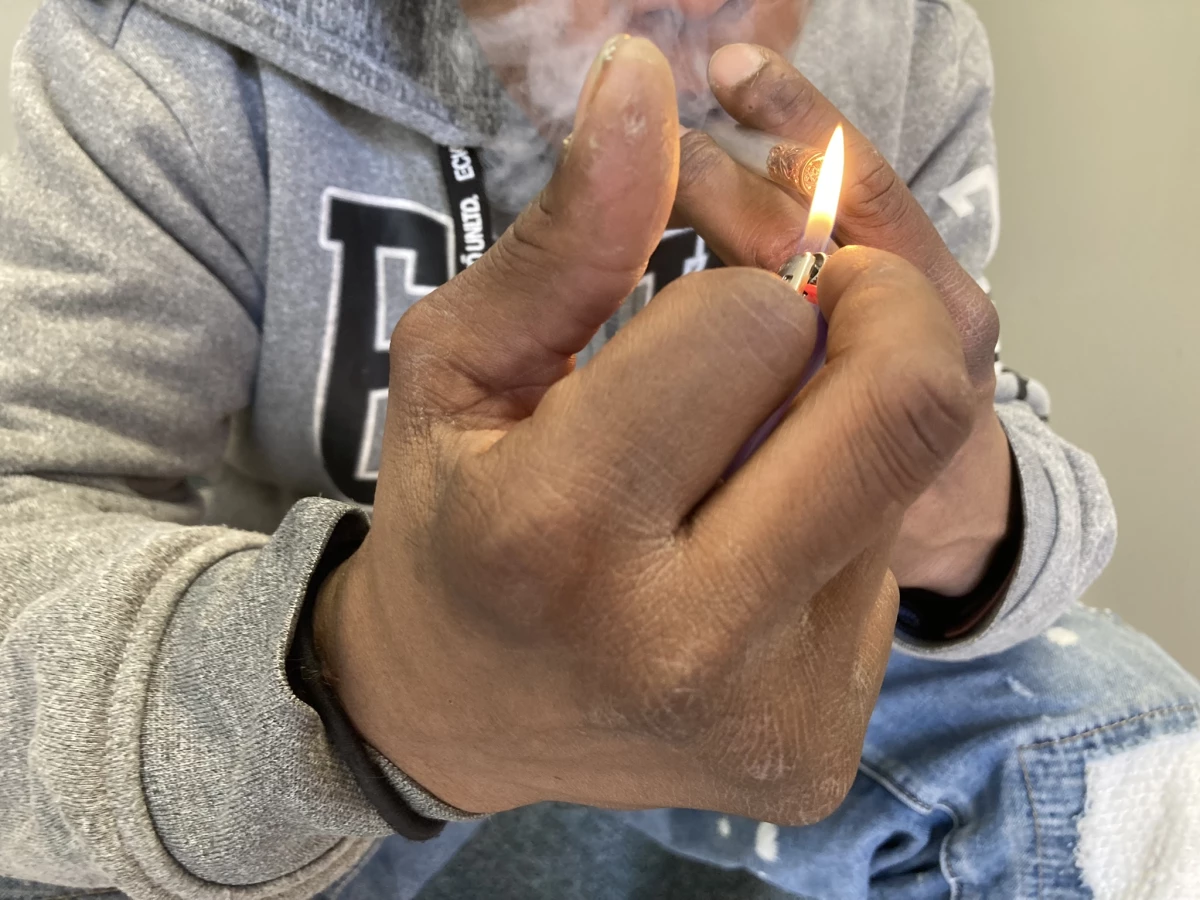 A middle-aged man smoking crack cocaine in Rhode Island. The state had the country’s fourth-highest rate of overdose deaths involving cocaine in 2022.