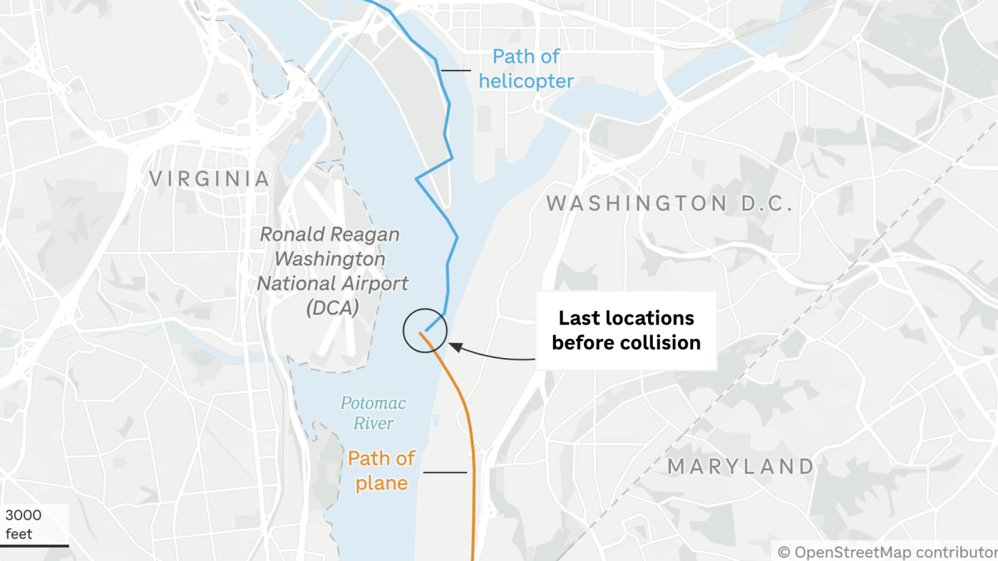 See the plane and helicopter flight paths leading to the D.C. crash : NPR