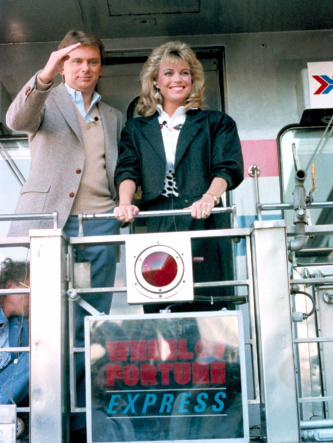 Pat Sajak and Vanna White prepare to tour cities across the country in 1987 aboard the Wheel of Fortune Express.