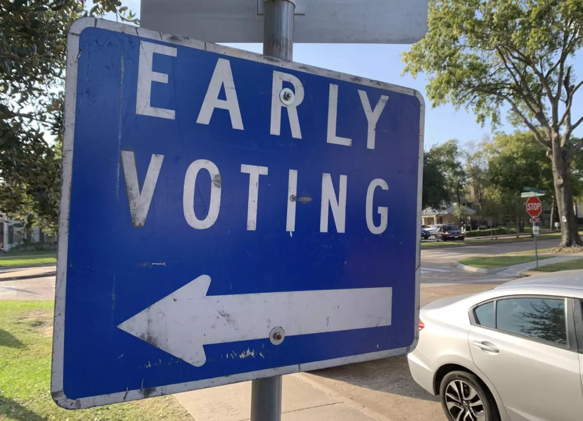 Signage outside of an early voting site at Nottingham Park in West Houston.